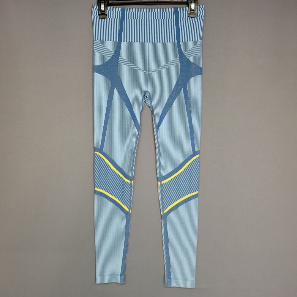 Fabletics Leggings Womens M Blue Yellow Perforated Zone High Compression Ribbed